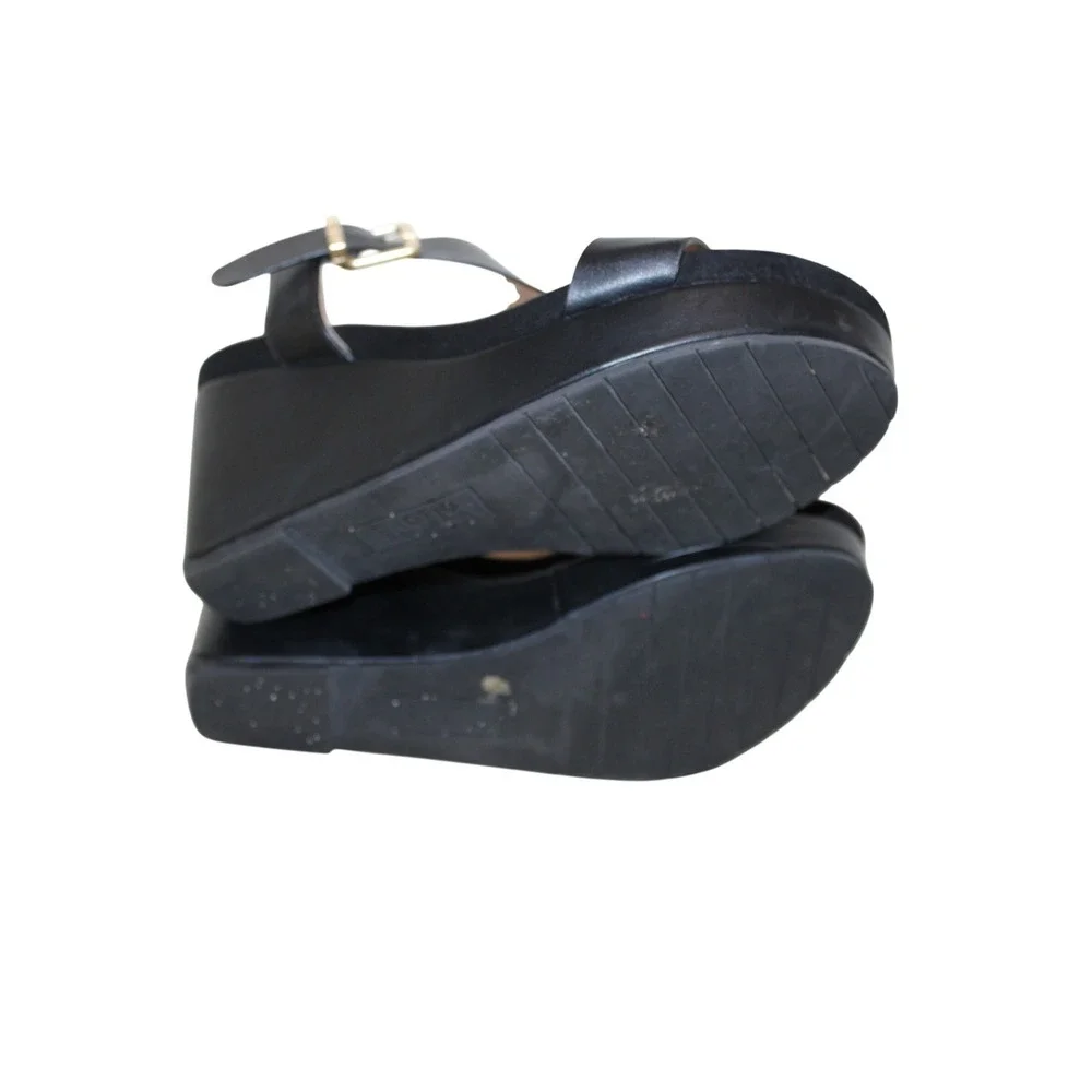 Kenneth Cole Reaction Card T-Strap Platform Wedge Sandal Womens 5 Black